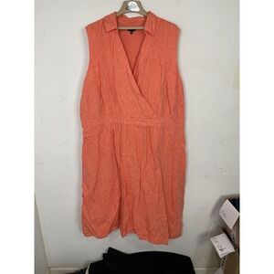 Talbots Dress Women 22W Orange 100% Linen Beachy Coastal Wedding Guest Plus Size